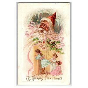 Vintage 1910 Embossed Santa Claus Christmas Postcard Holiday Greetings